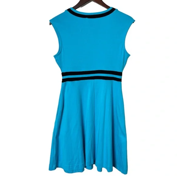 NEW NY&Co Turquiose and Piped Black Flare V Neck Dress Women's Size S - Picture 3 of 6